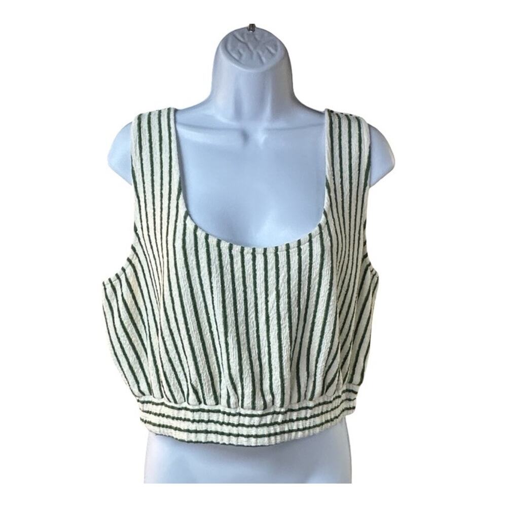 Anthropologie Cream Tank Top with Green Stripes